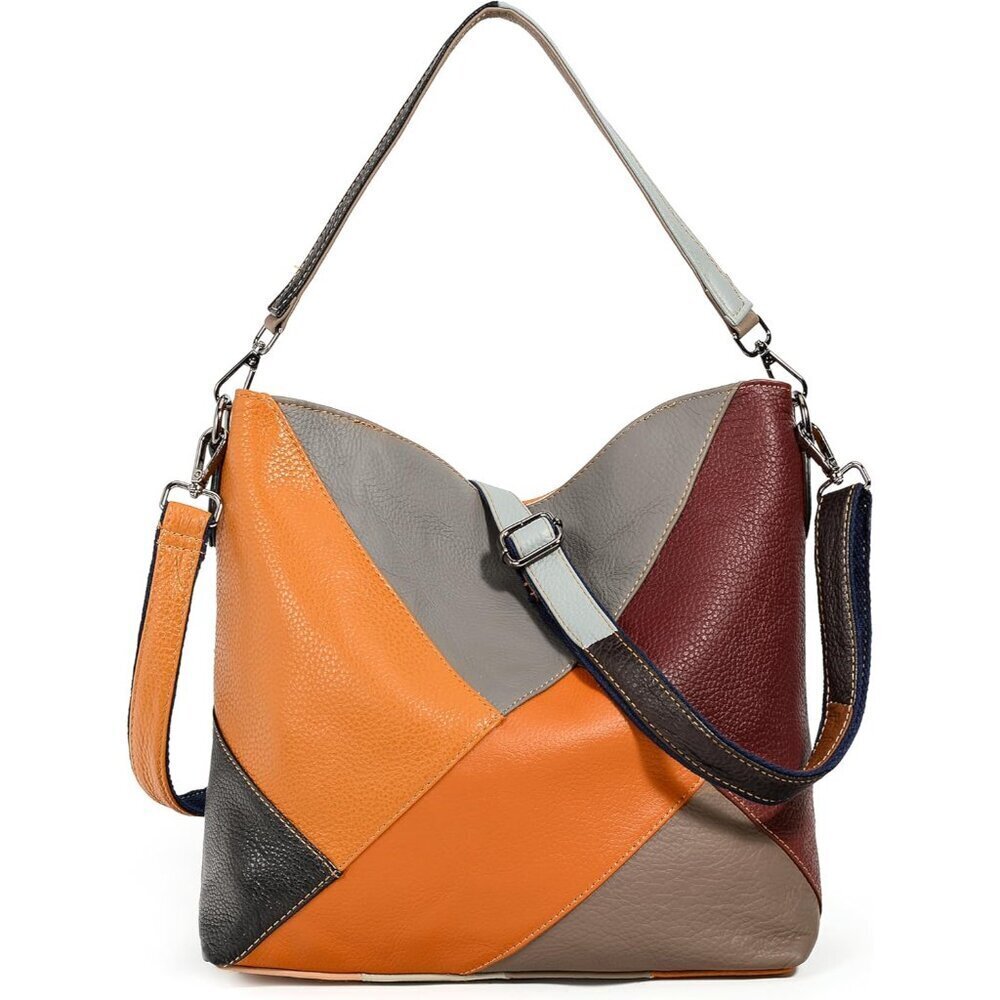 Genuine Leather Shoulder Bag Multicolored Patchwork Crossbody Tote Women